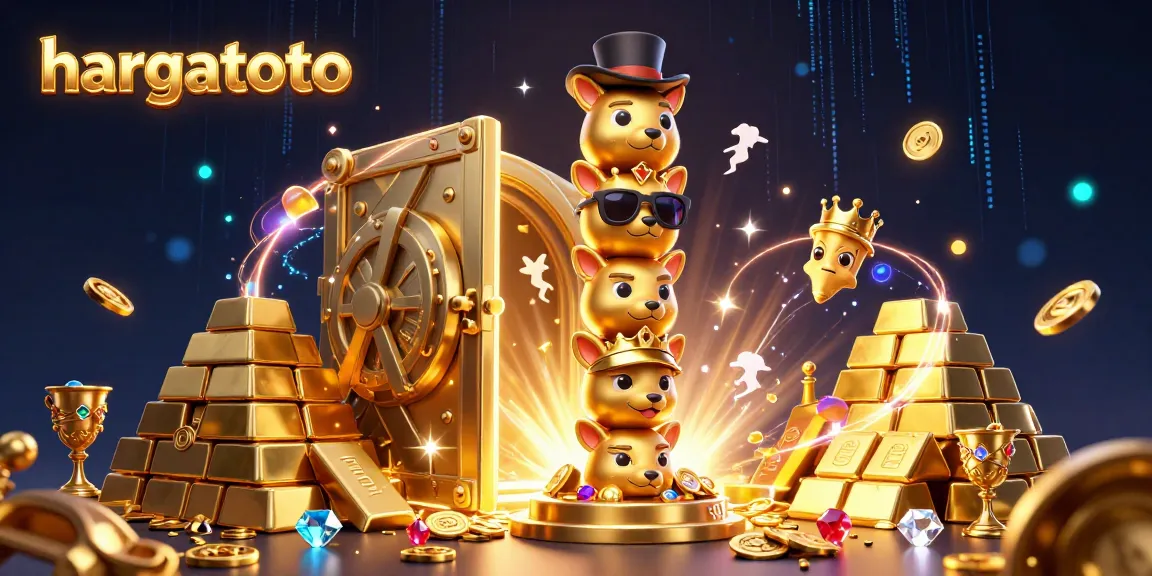 Experience the vibrant world of hargatoto with a dynamic 3D casino scene featuring golden treasures and animated characters.