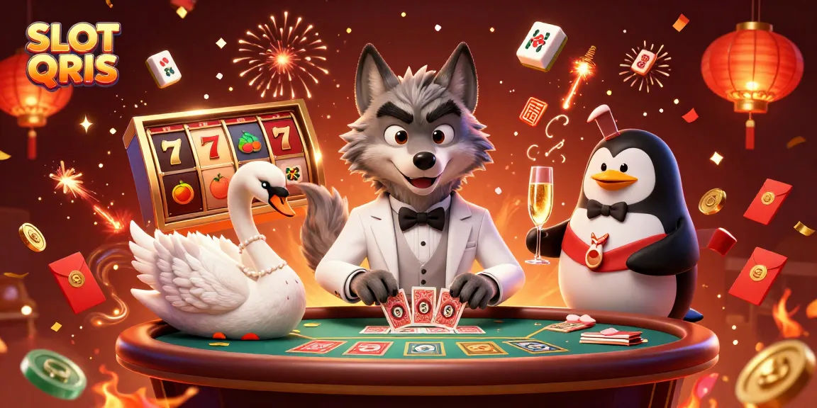 Engage with SLOT QRIS through a vibrant 3D illustration depicting thrilling slot reels, big wins, and a dynamic casino atmosphere.