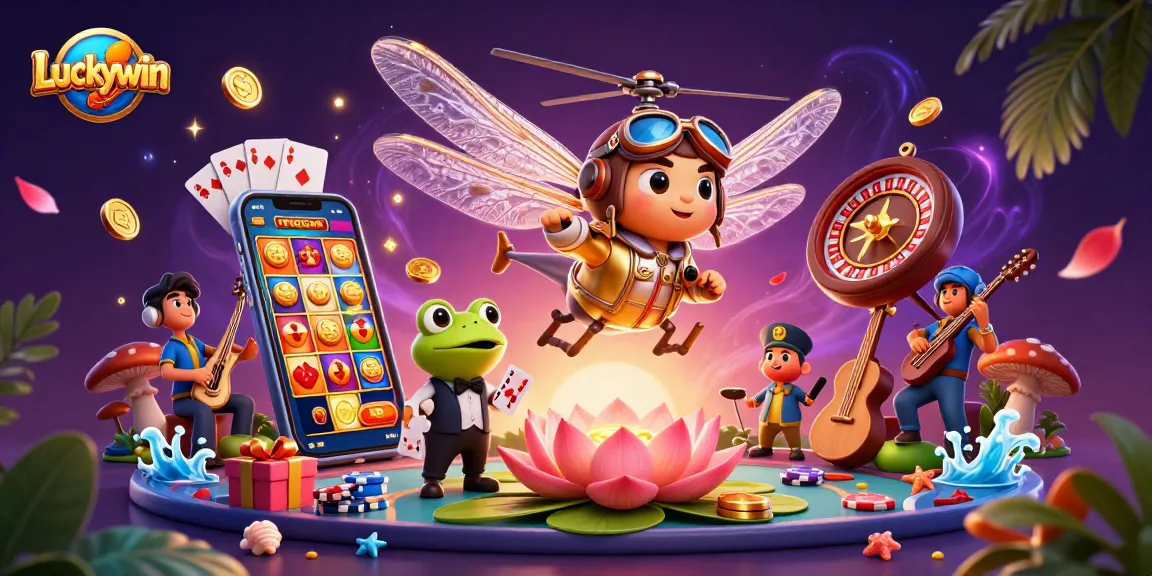 Experience thrilling gaming at Luckywin with a vibrant scene featuring exciting casino elements.