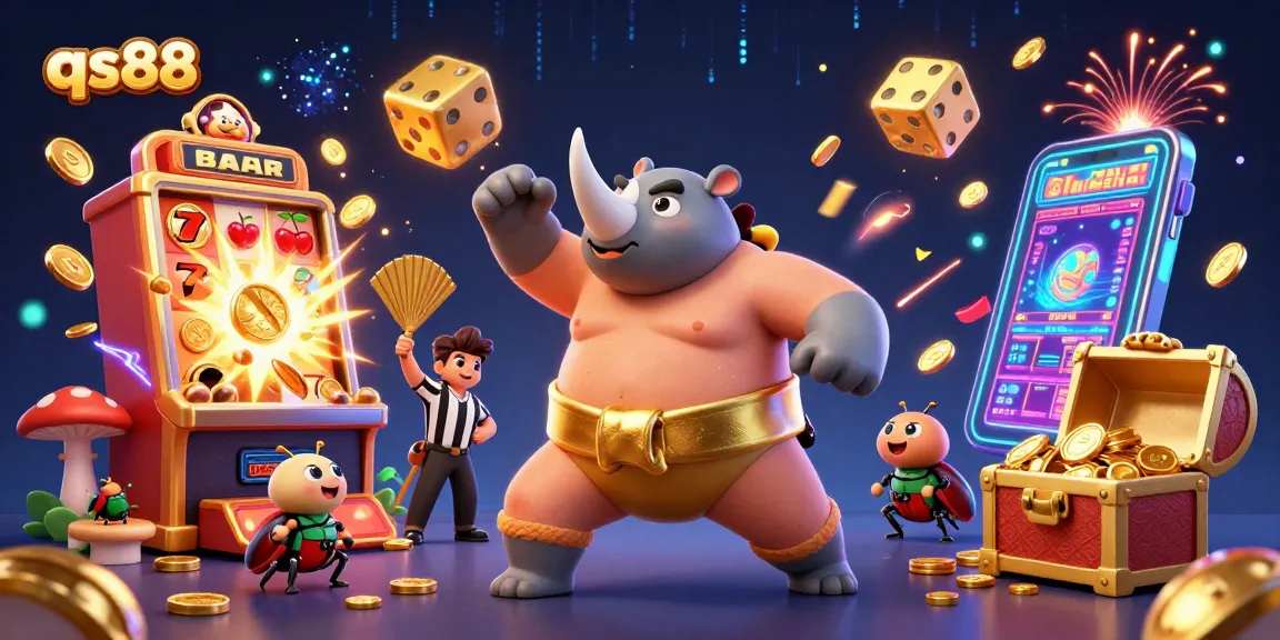 qs88 champions showcase electrifying casino gaming with vibrant characters and dynamic slot elements.