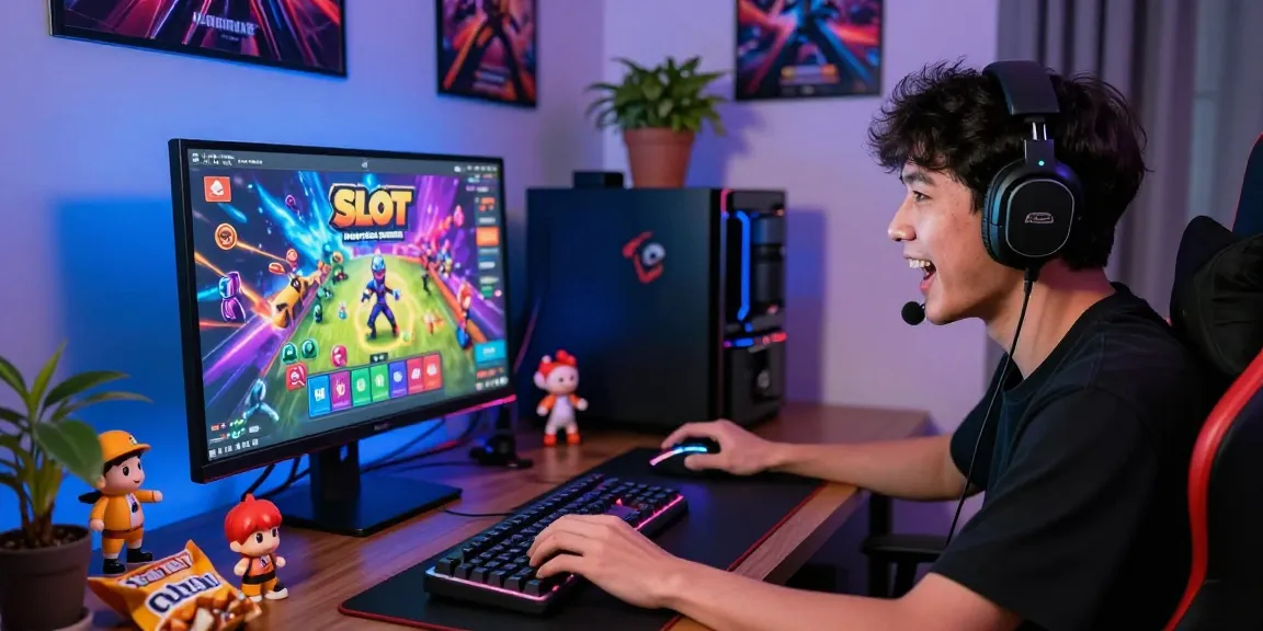 Player immersed in Slot Pragmatic games with vibrant graphics in dynamic online gaming setup.