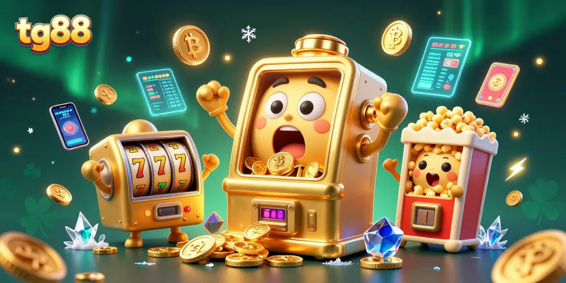 Watch tg88's lively slot machine celebrate a jackpot, surrounded by crypto coins and colorful gaming elements.