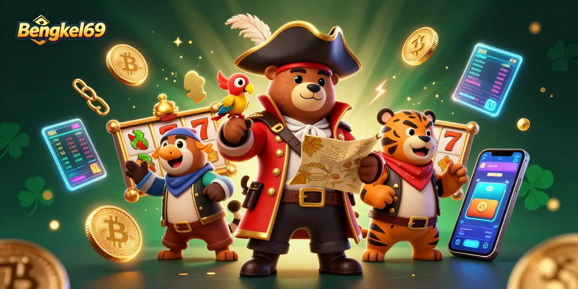 Spin and win at Bengkel69 showcasing a vibrant 3D scene with playful characters and slot elements.