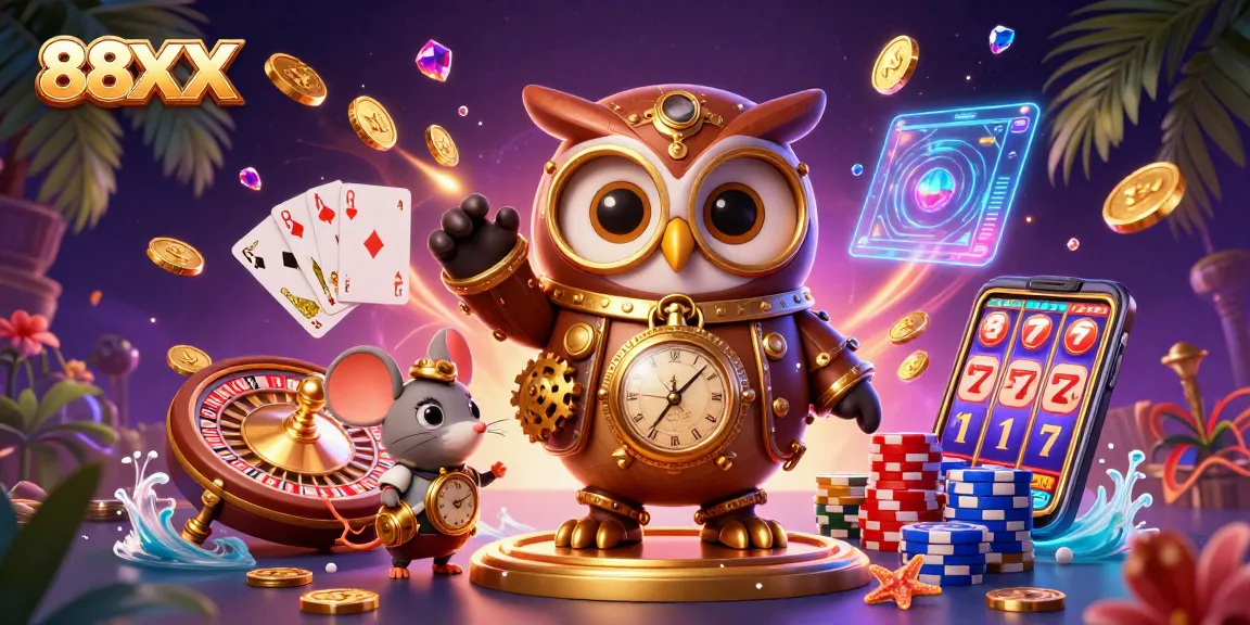 Experience thrilling wins with 88XX at a bustling casino with vibrant characters and dynamic gaming elements