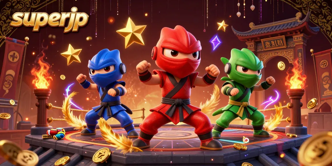 Engage with superjp through dynamic martial arts in this 3D casino-themed illustration.