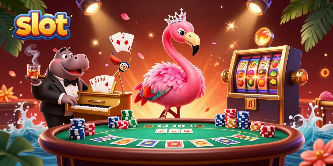 Slot menarik dengan penyanyi flamingo dan bassist hippo beraksi di piano mewah.