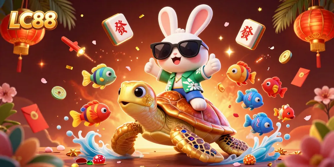 Engage with LC88 and enjoy a vibrant gambling adventure featuring a lucky rabbit and golden sea turtle.
