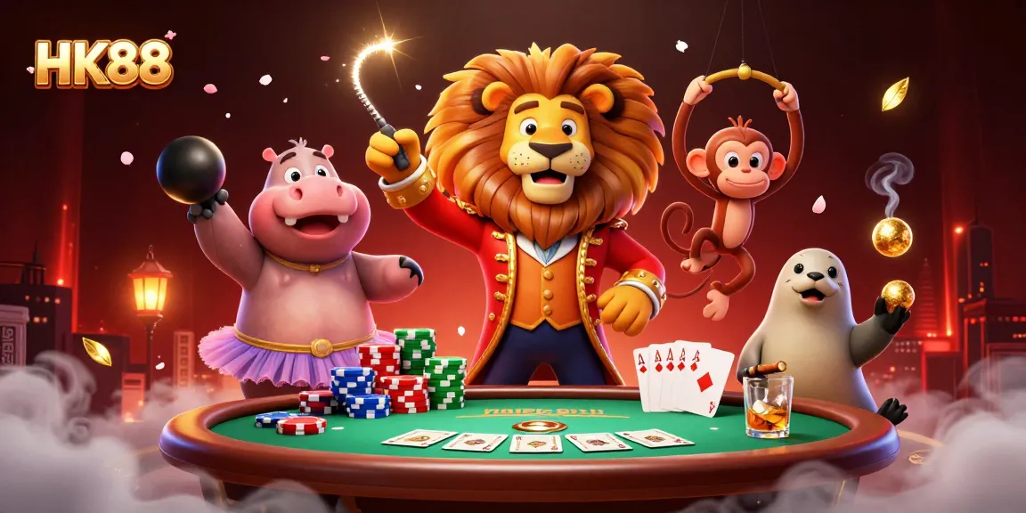 Experience thrilling gaming action at HK88 with vibrant casino characters and dynamic poker elements.