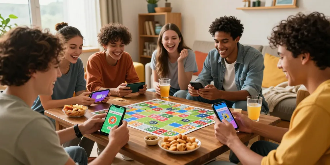 Friends engaged in a fun earning game using Card Rummy on Android in a vibrant living room.