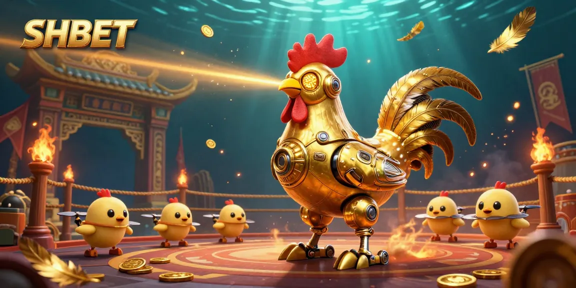 Experience SHBET's exciting laser-engraving golden rooster in a vibrant casino illustration.