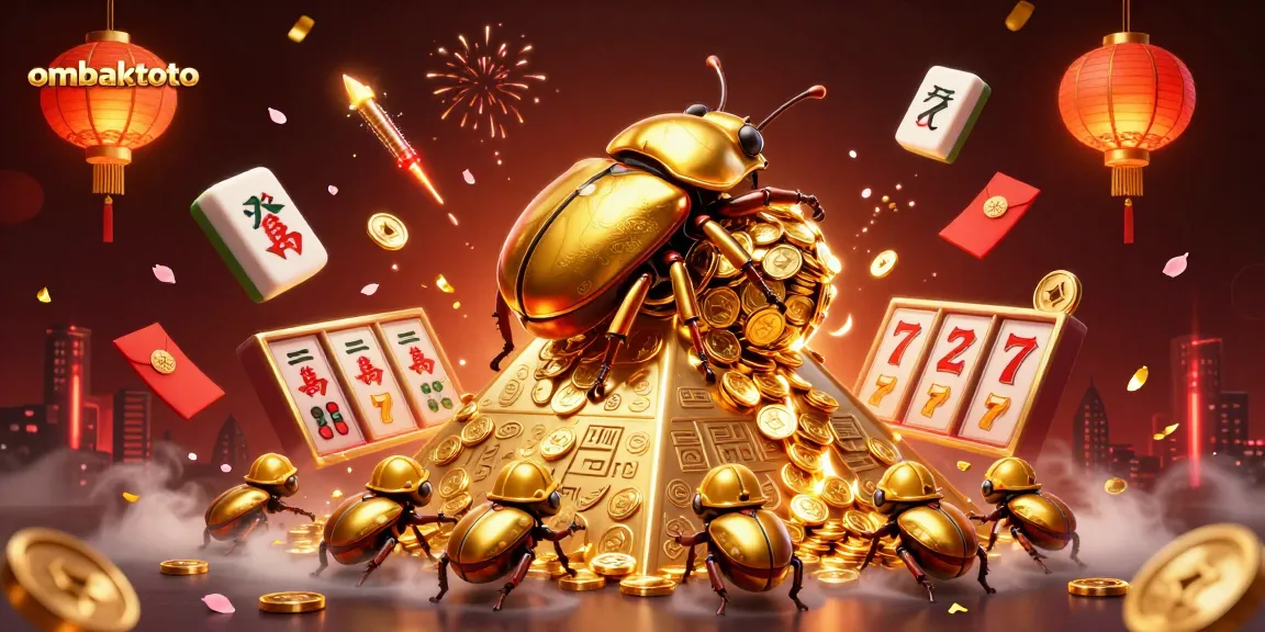 Experience thrilling gameplay with ombaktoto as golden beetles roll coins up the vibrant casino pyramid.