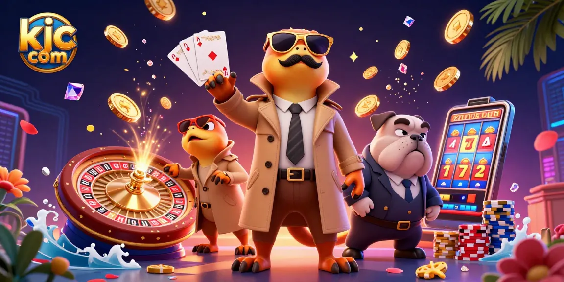 Engage with thrilling games at kjc com while viewing this fun casino illustration.