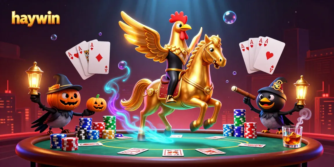 Experience dynamic gaming action at haywin with a golden rooster and spectral horse illuminating the scene.