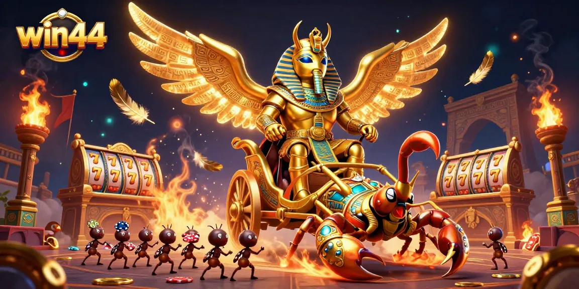 Experience thrilling gameplay with win44's exciting slots, featuring a vibrant and dynamic casino scene.