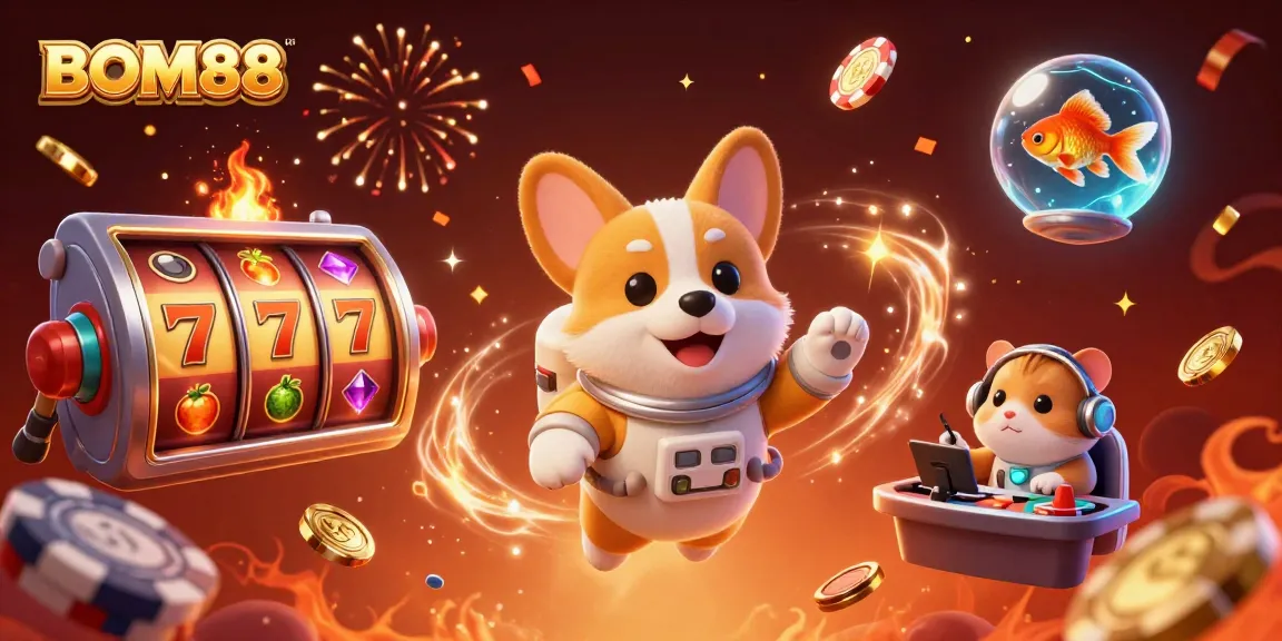 Experience the fun with BOM88 as the corgi astronaut gathers jackpots in a vibrant casino atmosphere.