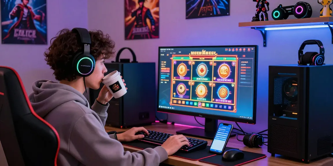 Pengalaman bermain slot gacor fujiwin88 di ruang permainan modern dengan gamer fokus pada layar komputer dan suasana nyaman.
