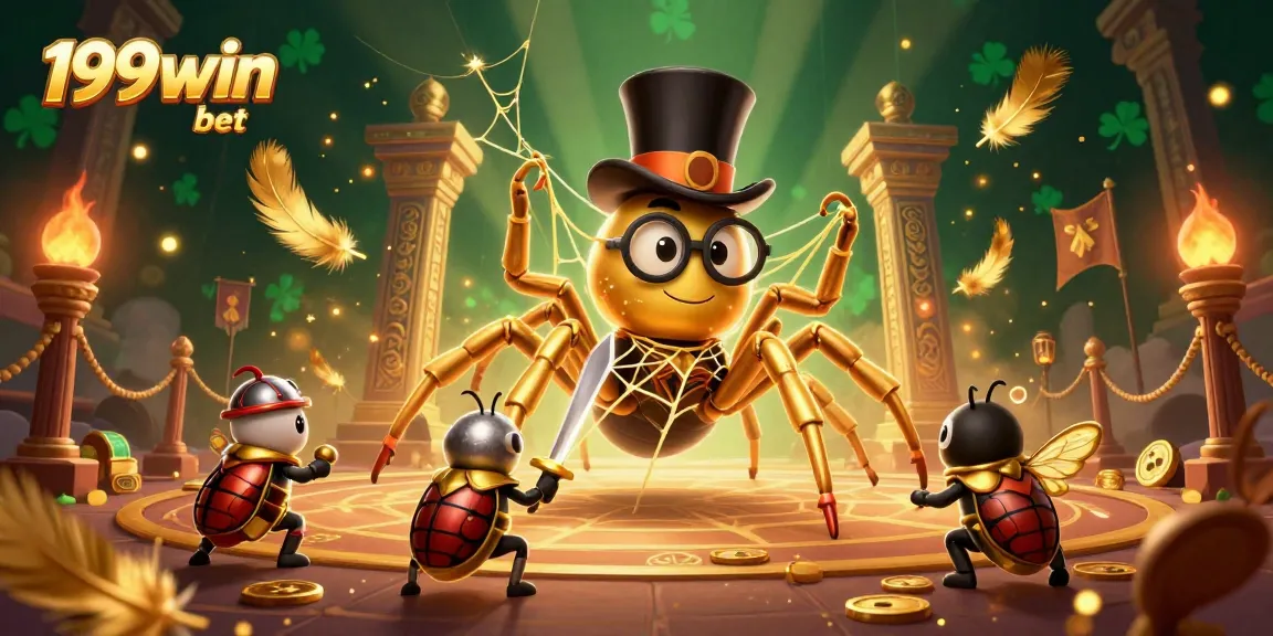 Experience the excitement of 199win bet with a vibrant casino-themed illustration featuring a golden tarantula.