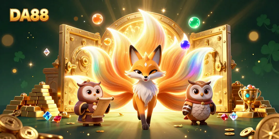 Experience the magic of DA88 with a vibrant illustration of luck and treasures in a casino setting.