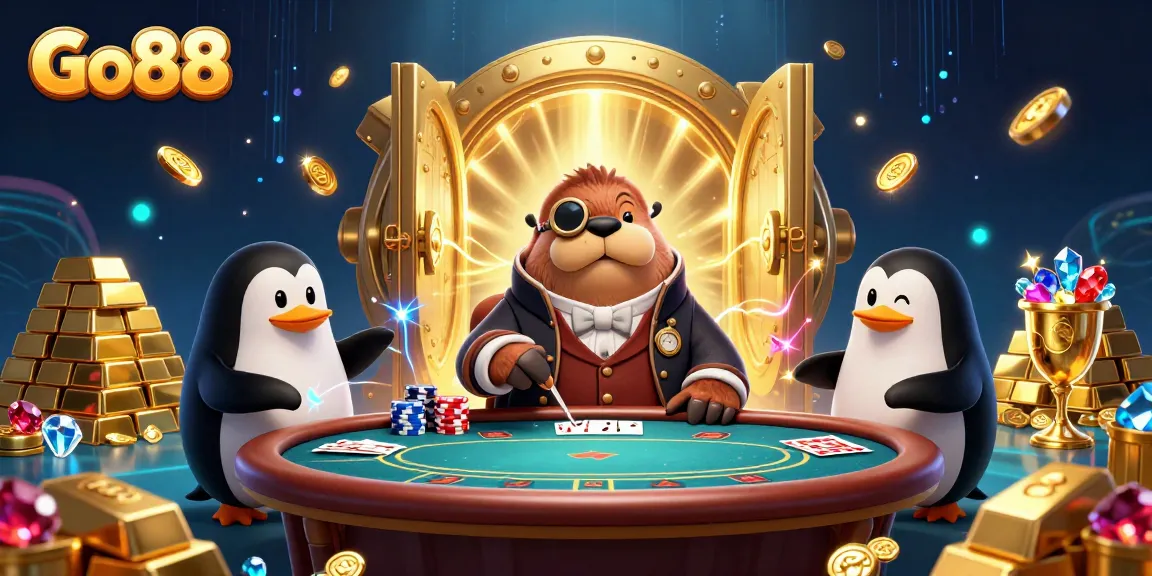 Go88 invites players to a thrilling poker underwater scene with a jolly walrus and friends.