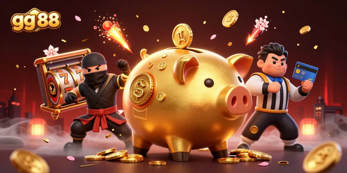 Experience thrilling gameplay with gg 88 featuring a sumo wrestler piggy bank amid vibrant slot symbols.