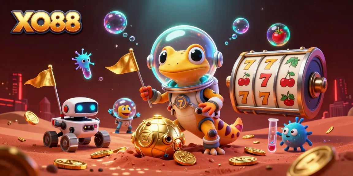 Engage with the exciting world of XO88 as a Martian gecko explores a golden casino on Mars.