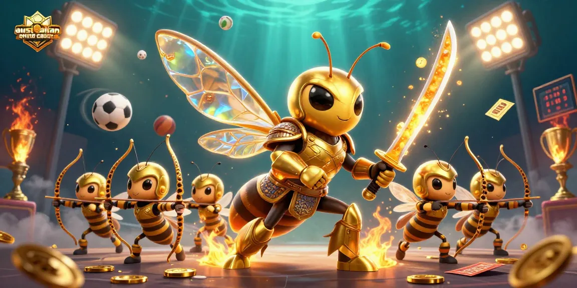 Engage in thrilling gameplay at australian online casino with dynamic sports action featuring golden hornet characters.