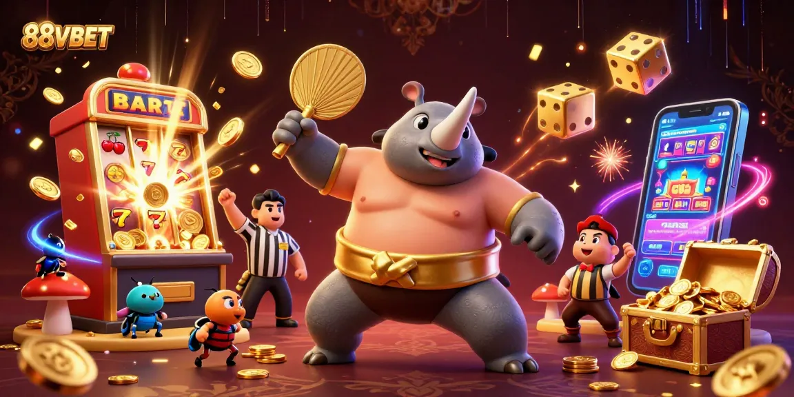 Experience big wins with 88VBET's exciting 3D cartoon casino scene, featuring dynamic characters and thrilling symbols.