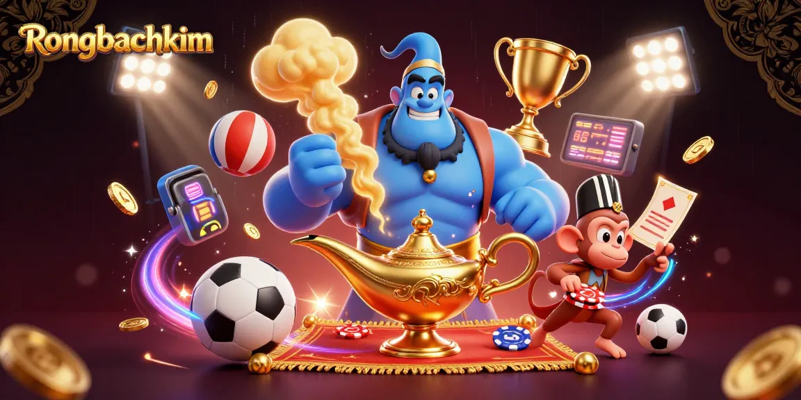 Rongbachkim showcases thrilling sports betting action with a magical twist featuring a genie and poker chips.