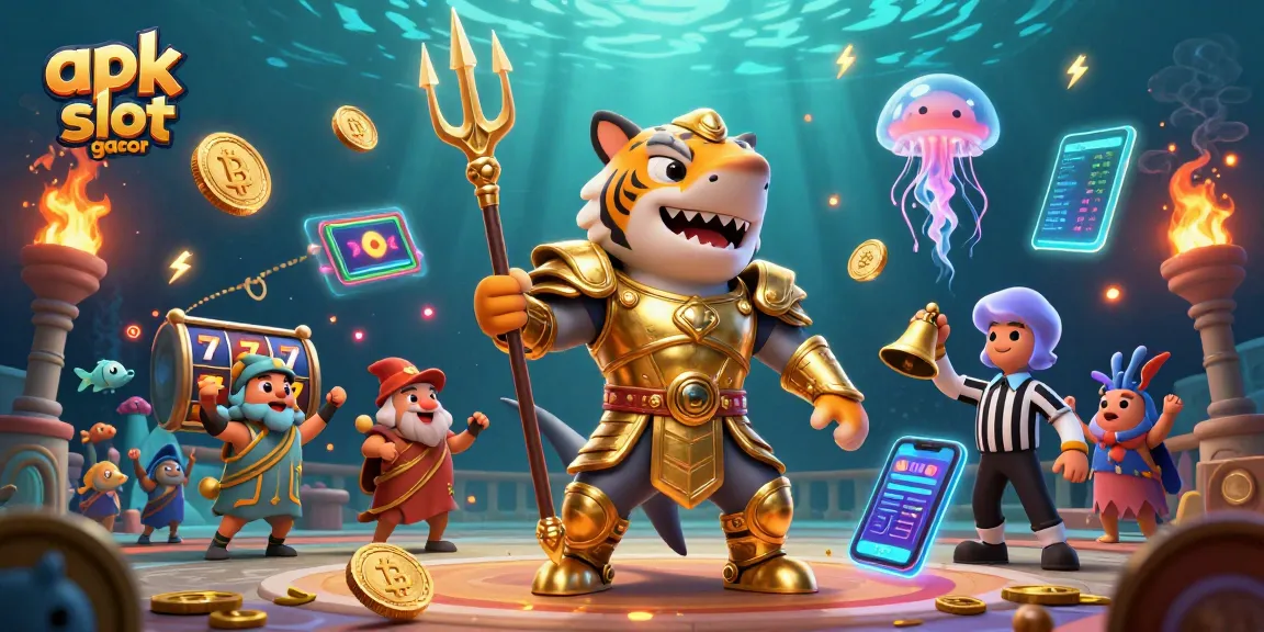 Experience thrilling wins with apk slot gacor at this underwater casino adventure illustration.
