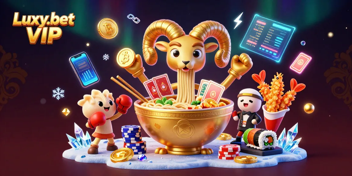 Experience the excitement of Luxy.bet VIP with a vibrant 3D depiction of a casino featuring dynamic characters and crypto elements.