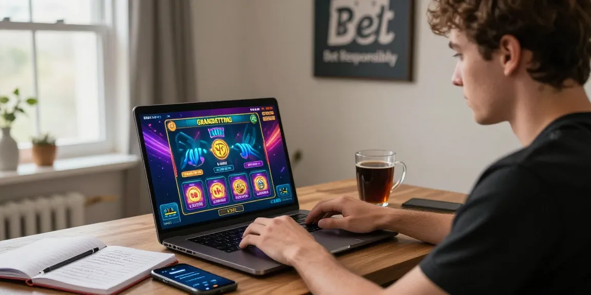Grandbetting live casino experience showing a focused gamer in a cozy home office.