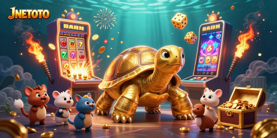 Mendapatkan jackpot yang besar dengan JNETOTO di slot mesin emas yang memukau dan karakter kartun yang ceria.