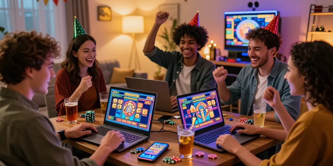 Pengalaman bermain di 337sports dengan kelompok teman merayakan kemenangan di mesin slot online.
